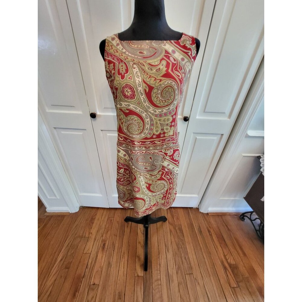 vintage 90s Olive/burgundy Paisley Sheath Tank Mini Dress sz 4 Retro  Monica